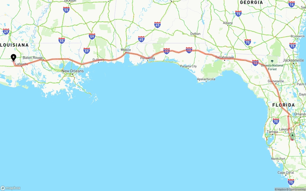 Shipping route from Florida to Louisiana