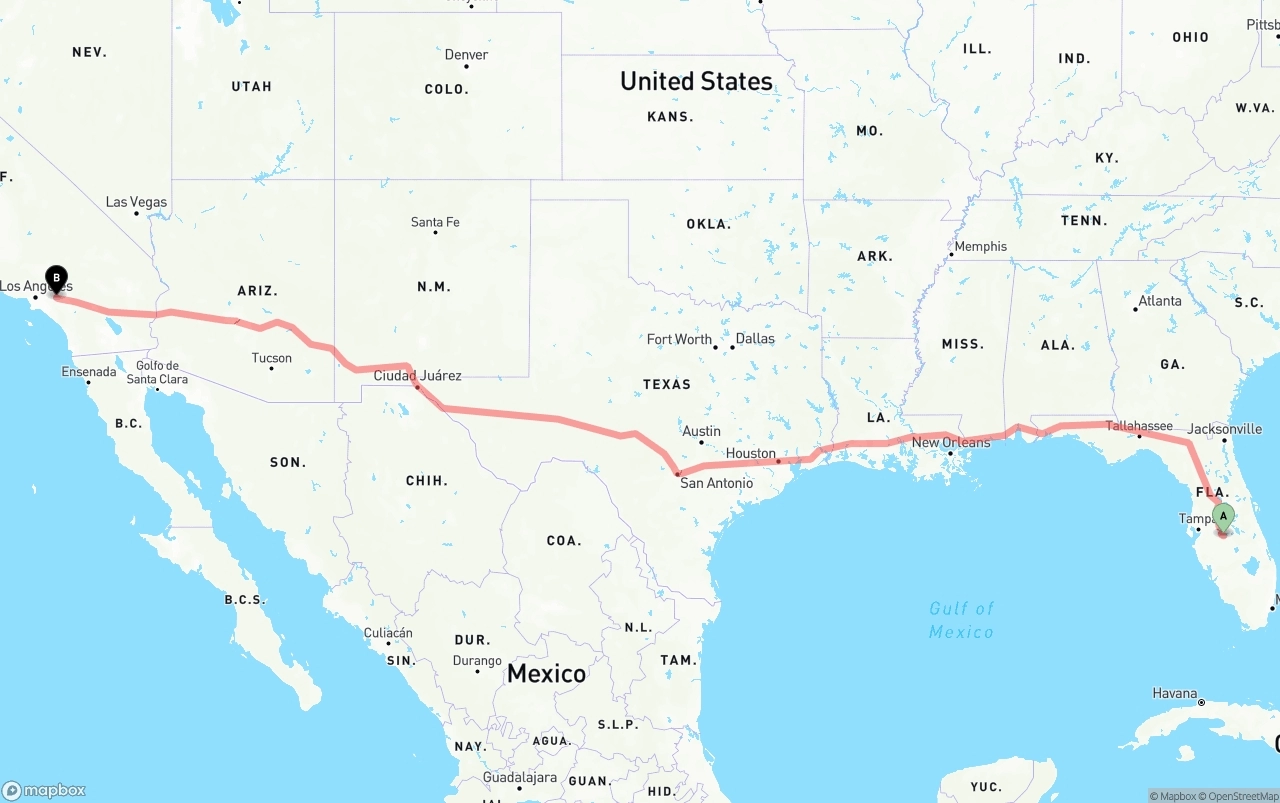 Shipping route from Florida to Ontario International Airport