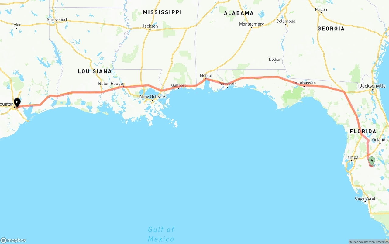 Shipping route from Florida to Port of Houston