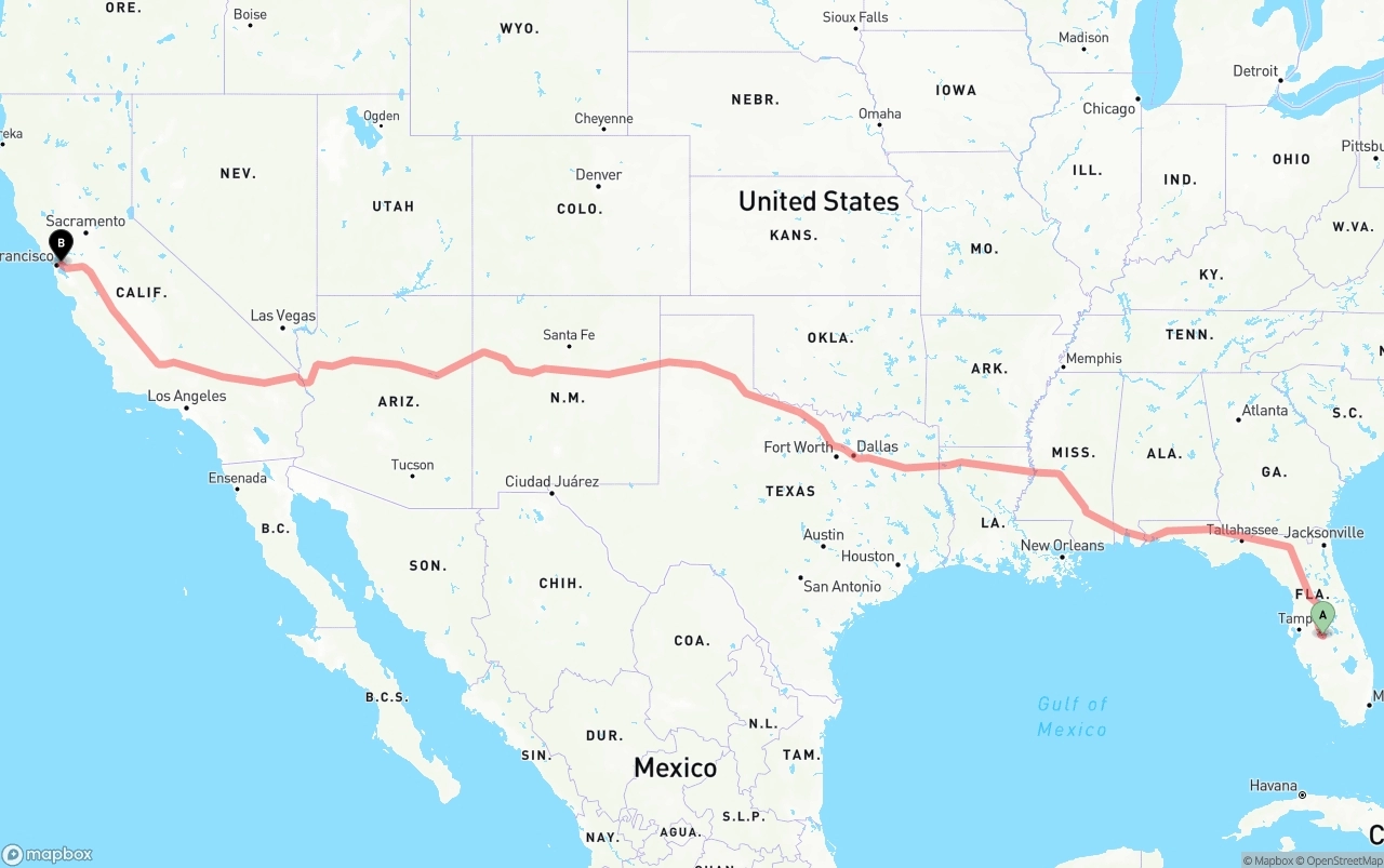 Shipping route from Florida to Port of Oakland