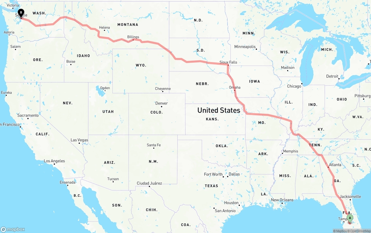 Shipping route from Florida to Port of Seattle