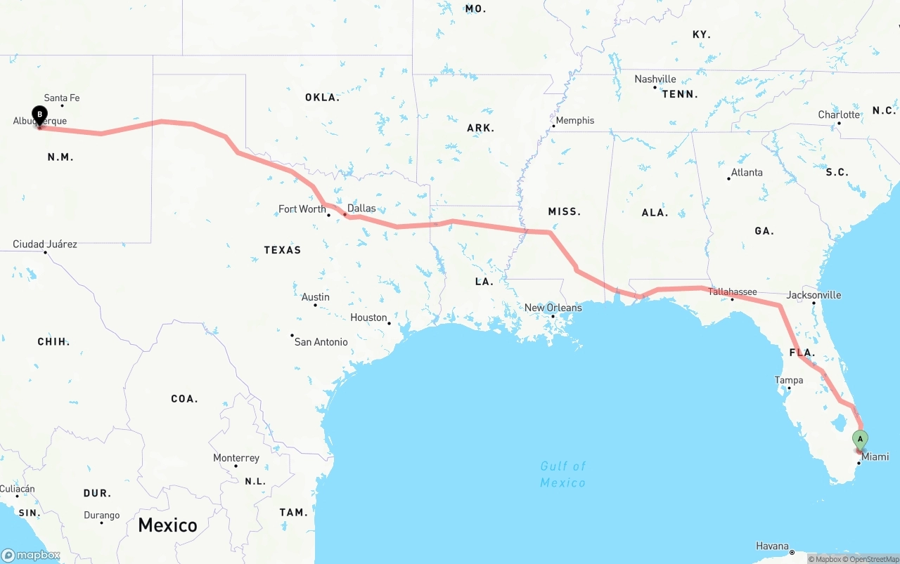 Shipping route from Fort Lauderdale-Hollywood International Airport to Albuquerque