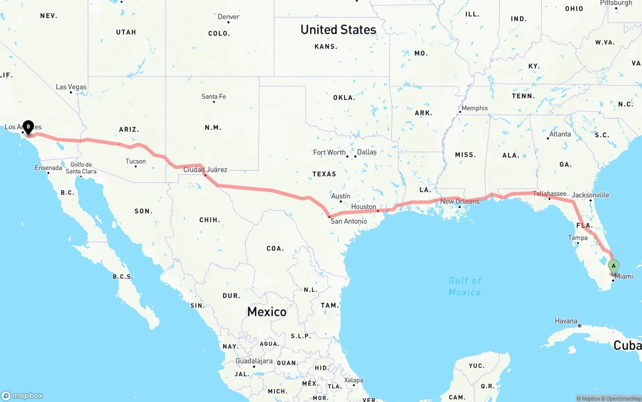 Shipping route from Fort Lauderdale-Hollywood International Airport to Anaheim