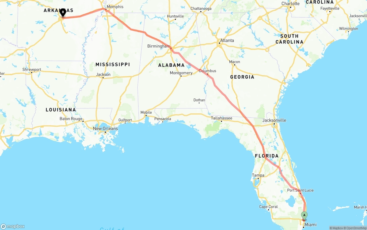 Shipping route from Fort Lauderdale-Hollywood International Airport to Arkansas