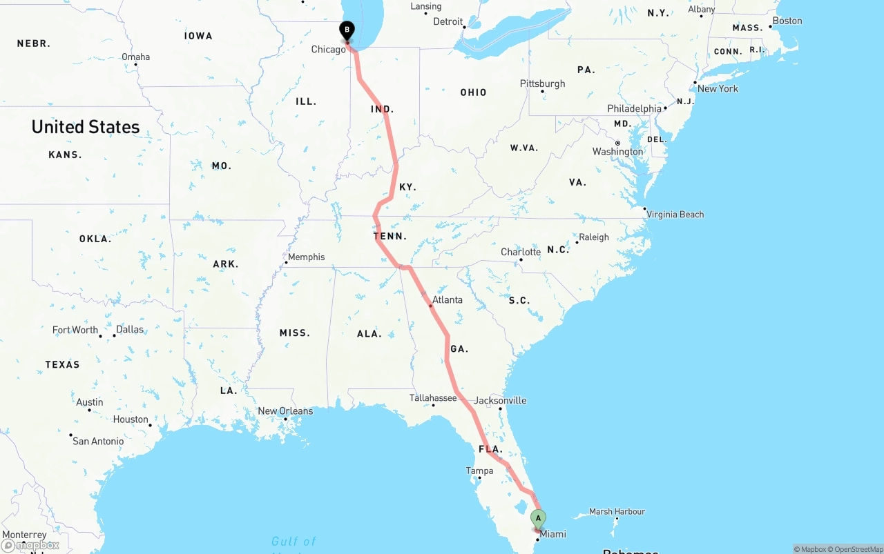 Shipping route from Fort Lauderdale-Hollywood International Airport to Chicago