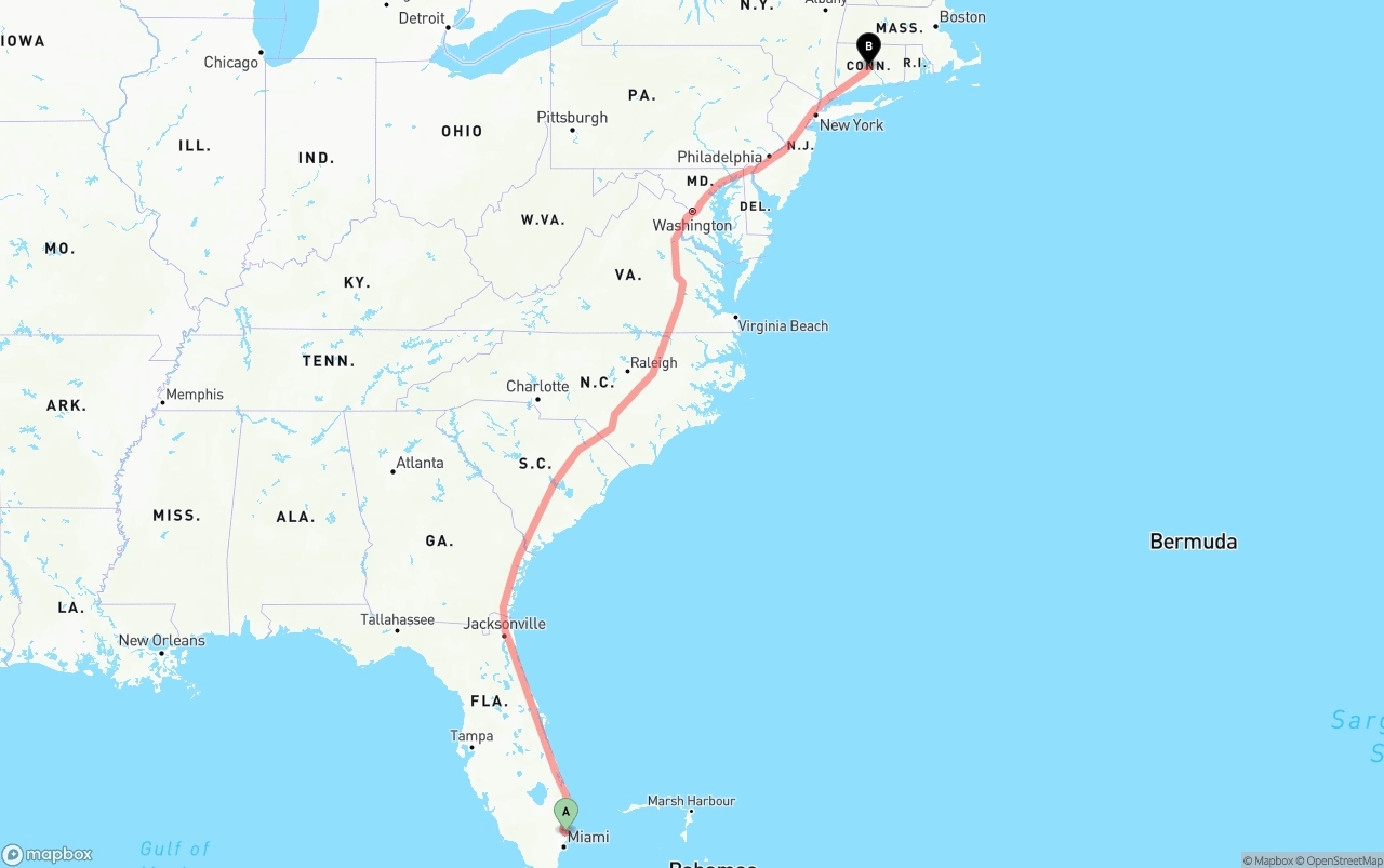 Shipping route from Fort Lauderdale-Hollywood International Airport to Connecticut