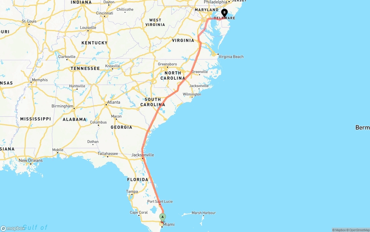 Shipping route from Fort Lauderdale-Hollywood International Airport to Delaware