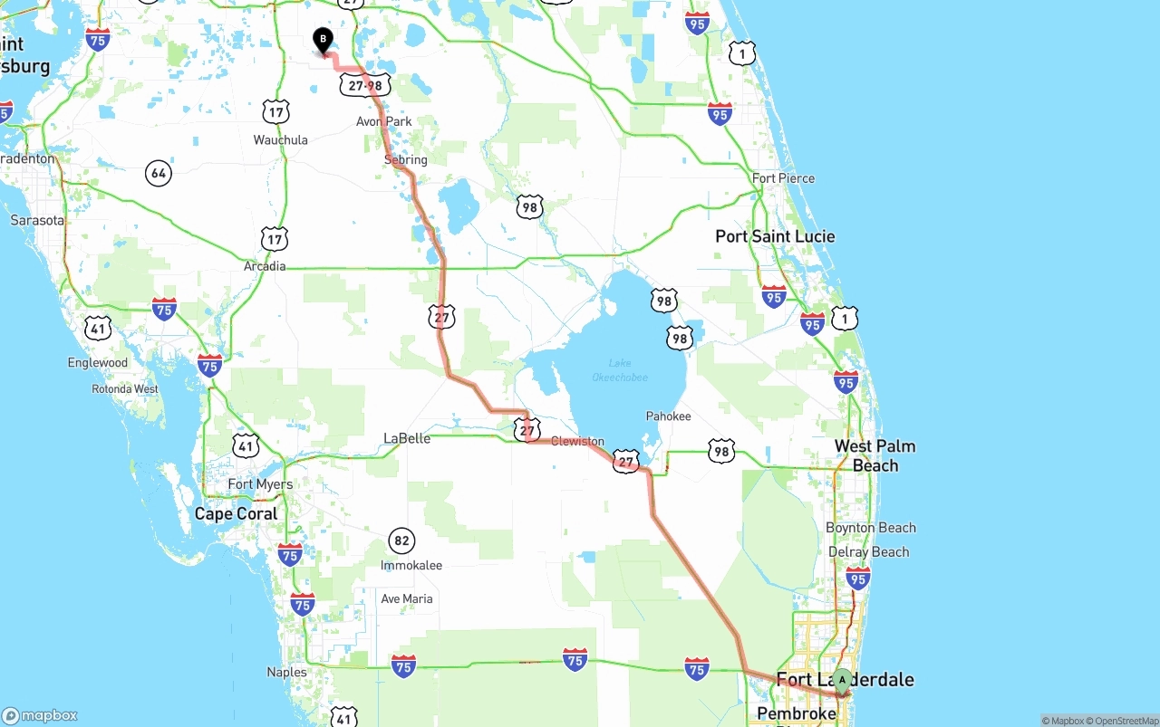 Shipping route from Fort Lauderdale-Hollywood International Airport to Florida