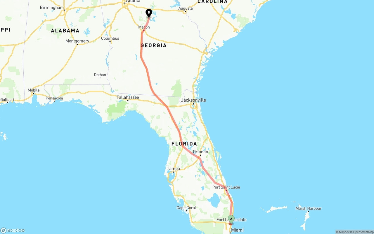 Shipping route from Fort Lauderdale-Hollywood International Airport to Georgia