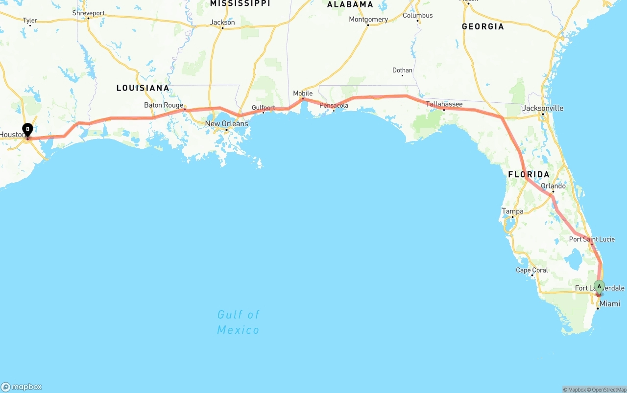 Shipping route from Fort Lauderdale-Hollywood International Airport to Houston