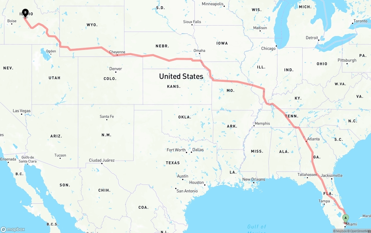 Shipping route from Fort Lauderdale-Hollywood International Airport to Idaho