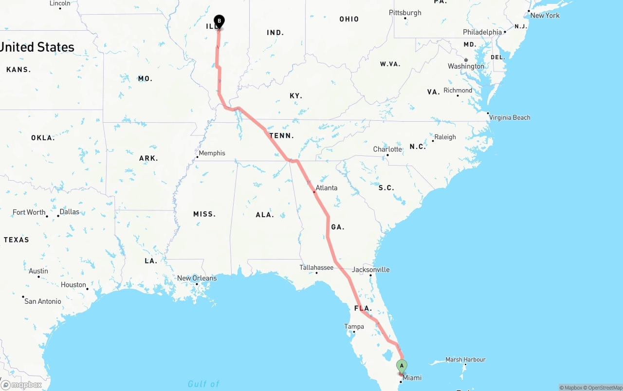 Shipping route from Fort Lauderdale-Hollywood International Airport to Illinois