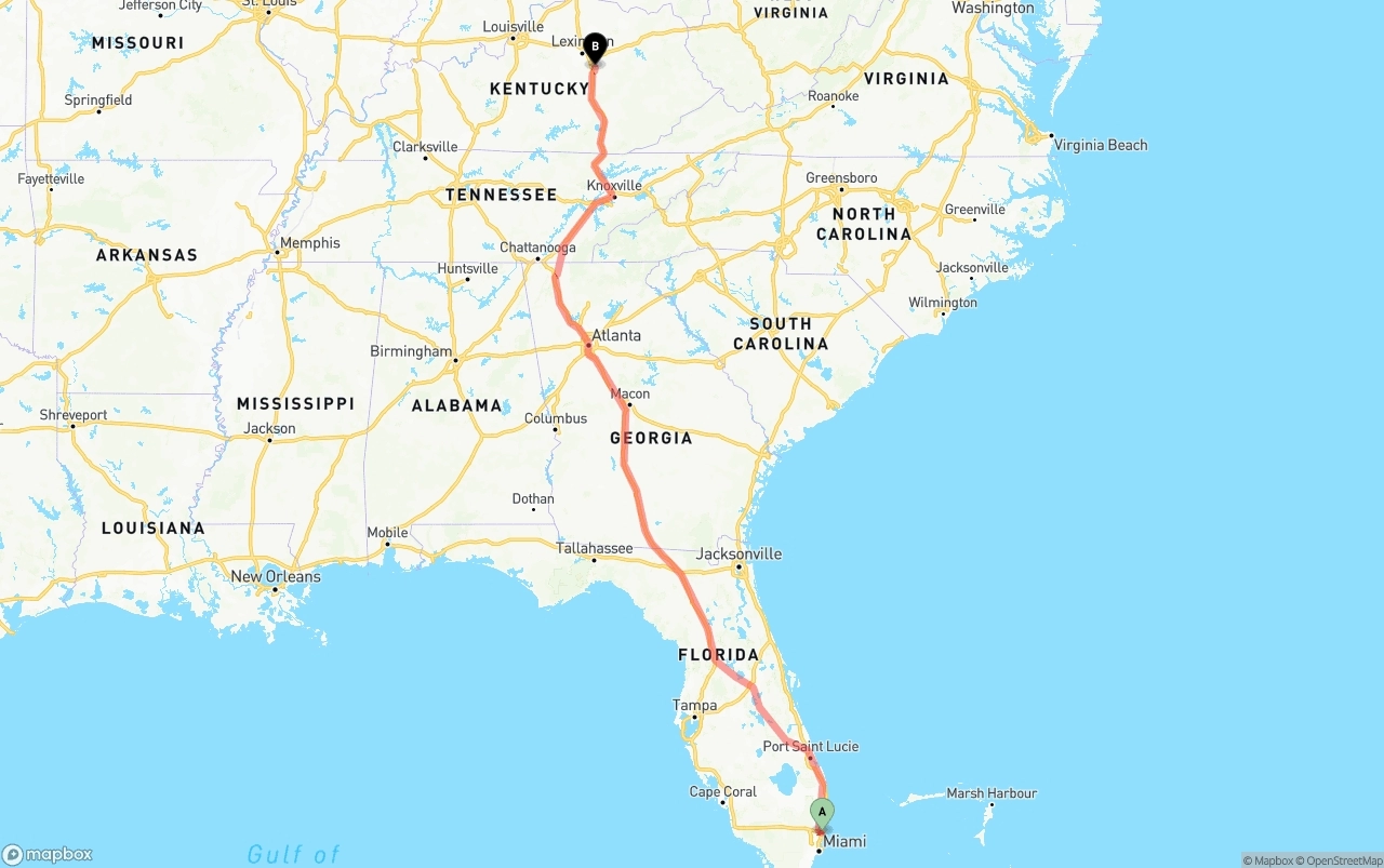 Shipping route from Fort Lauderdale-Hollywood International Airport to Kentucky