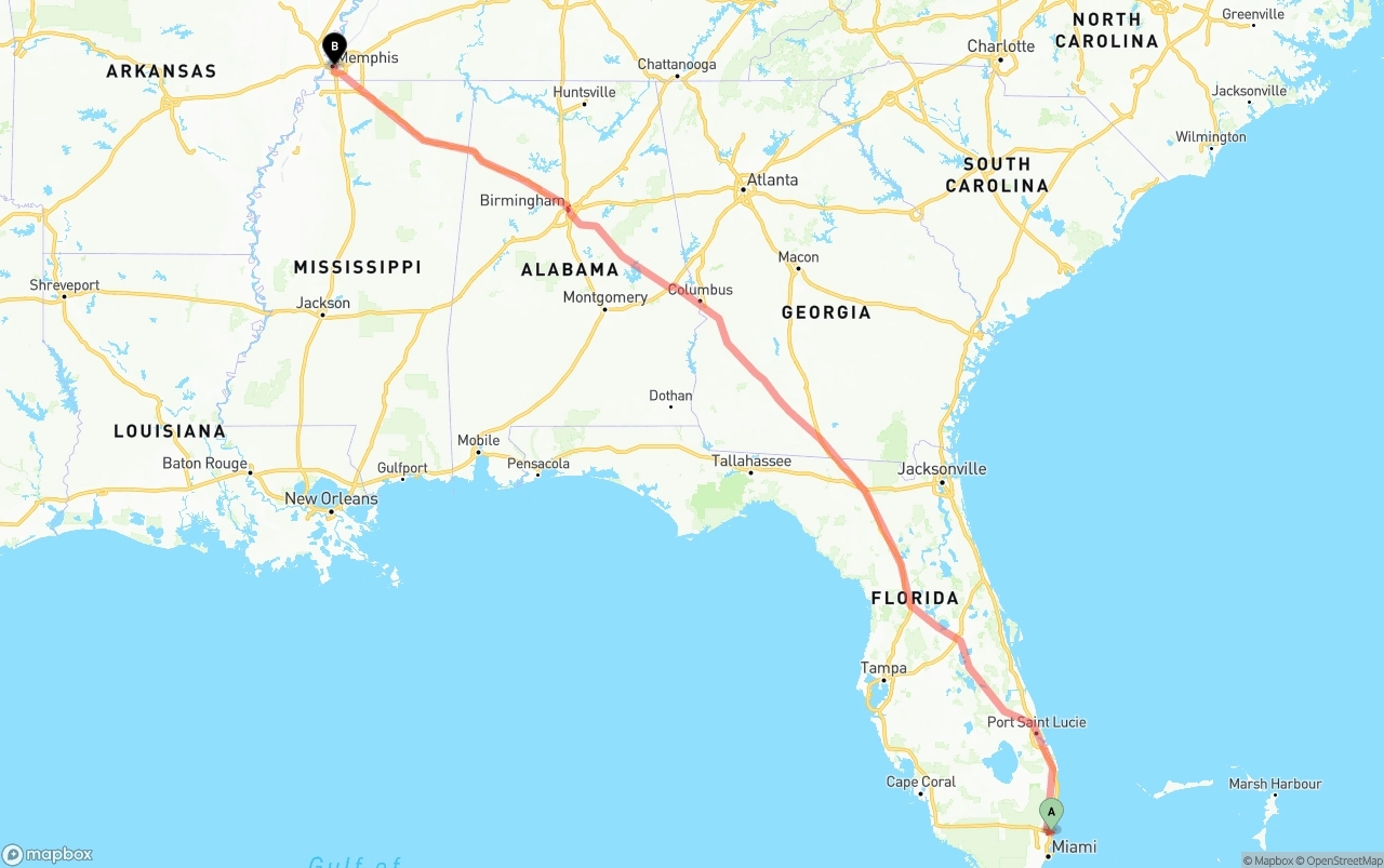 Shipping route from Fort Lauderdale-Hollywood International Airport to Memphis