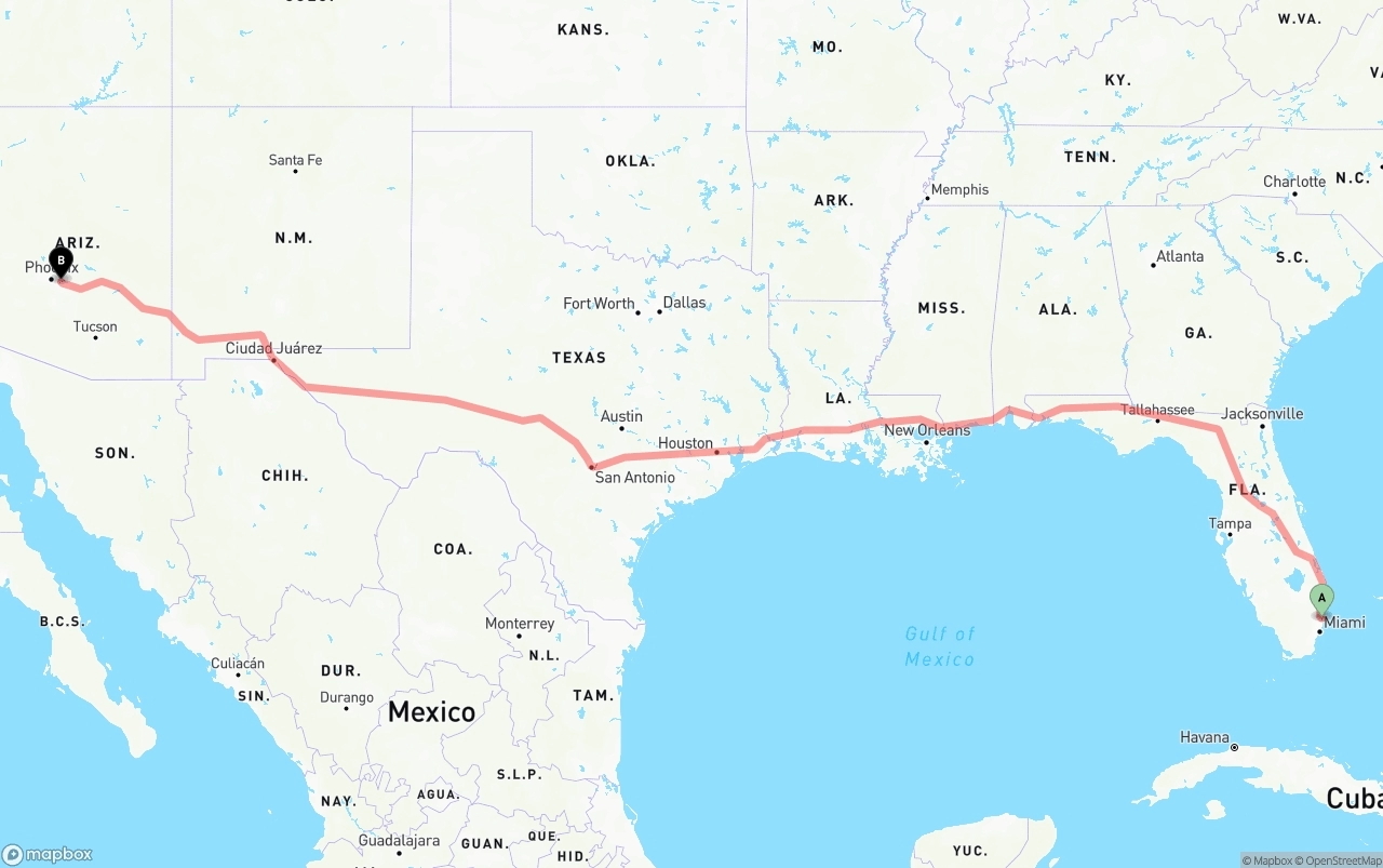 Shipping route from Fort Lauderdale-Hollywood International Airport to Mesa