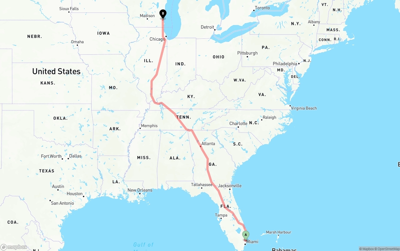 Shipping route from Fort Lauderdale-Hollywood International Airport to Milwaukee
