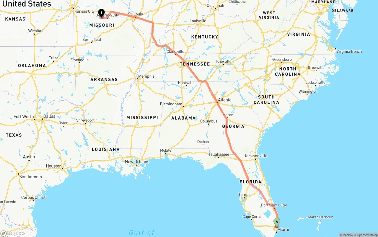 Shipping route from Fort Lauderdale-Hollywood International Airport to Missouri