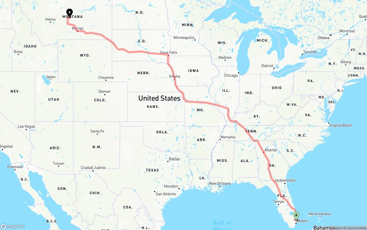 Shipping route from Fort Lauderdale-Hollywood International Airport to Montana