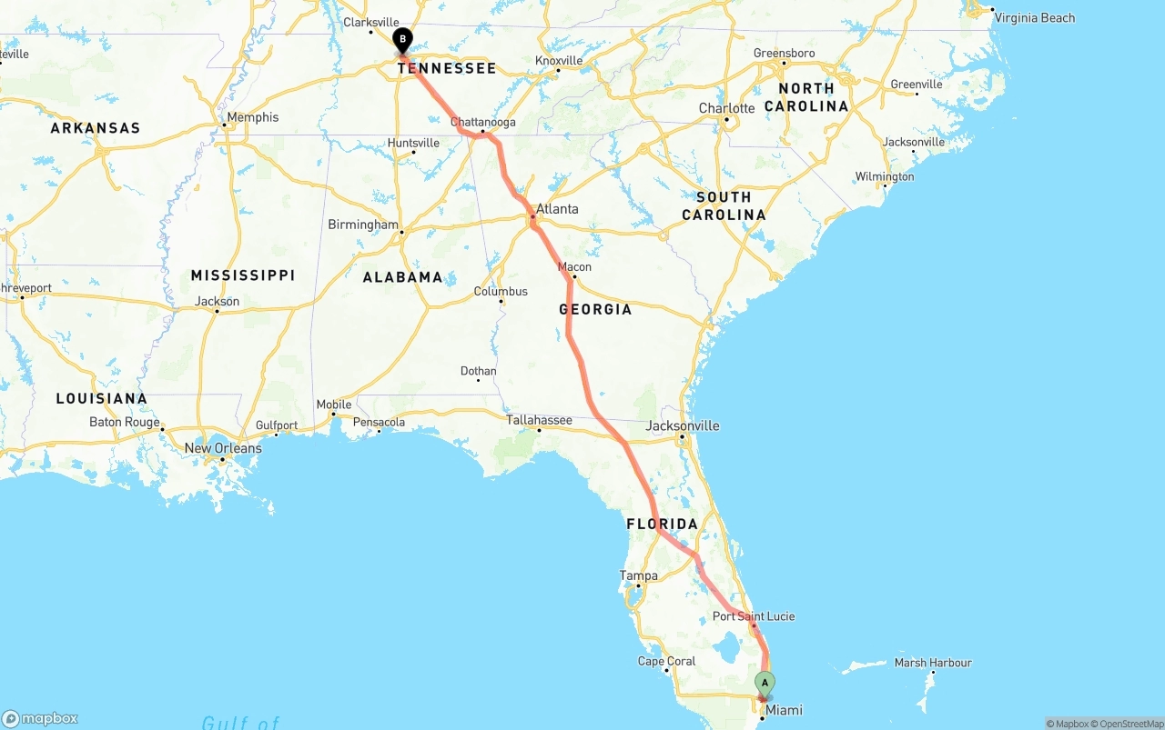 Shipping route from Fort Lauderdale-Hollywood International Airport to Nashville