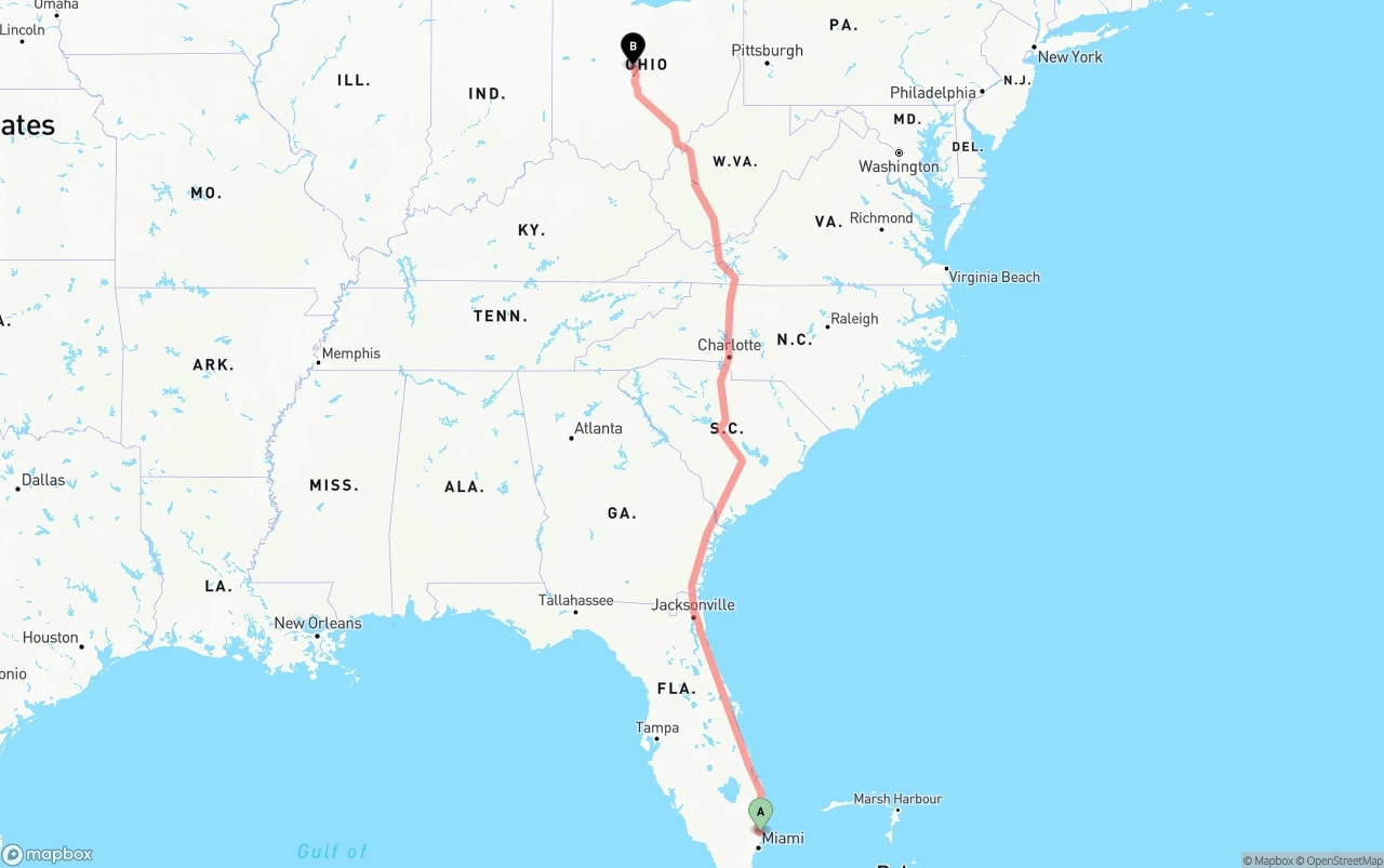 Shipping route from Fort Lauderdale-Hollywood International Airport to Ohio
