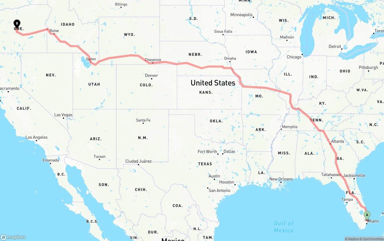 Shipping route from Fort Lauderdale-Hollywood International Airport to Oregon