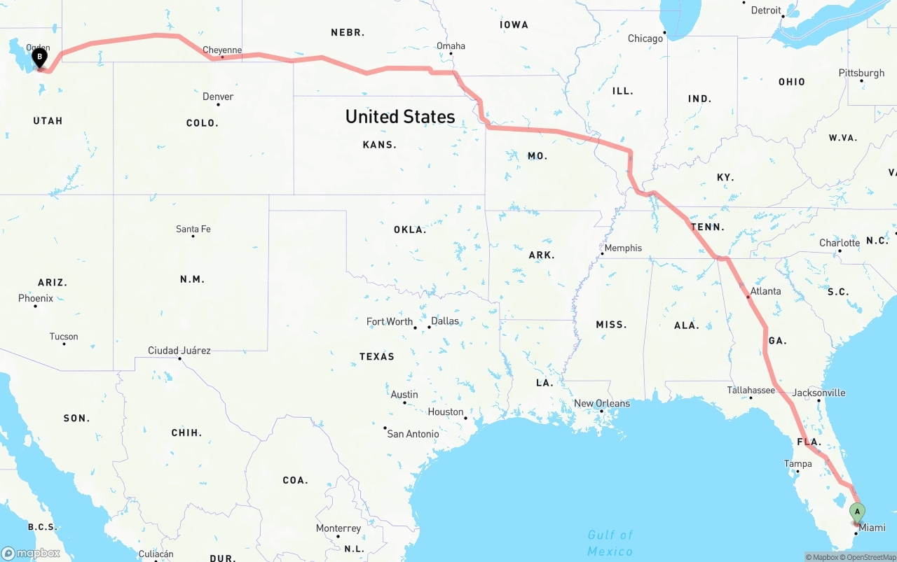 Shipping route from Fort Lauderdale-Hollywood International Airport to Salt Lake City