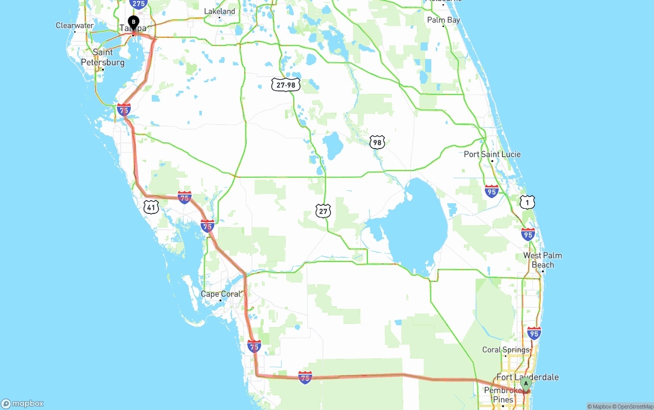 Shipping route from Fort Lauderdale-Hollywood International Airport to Tampa