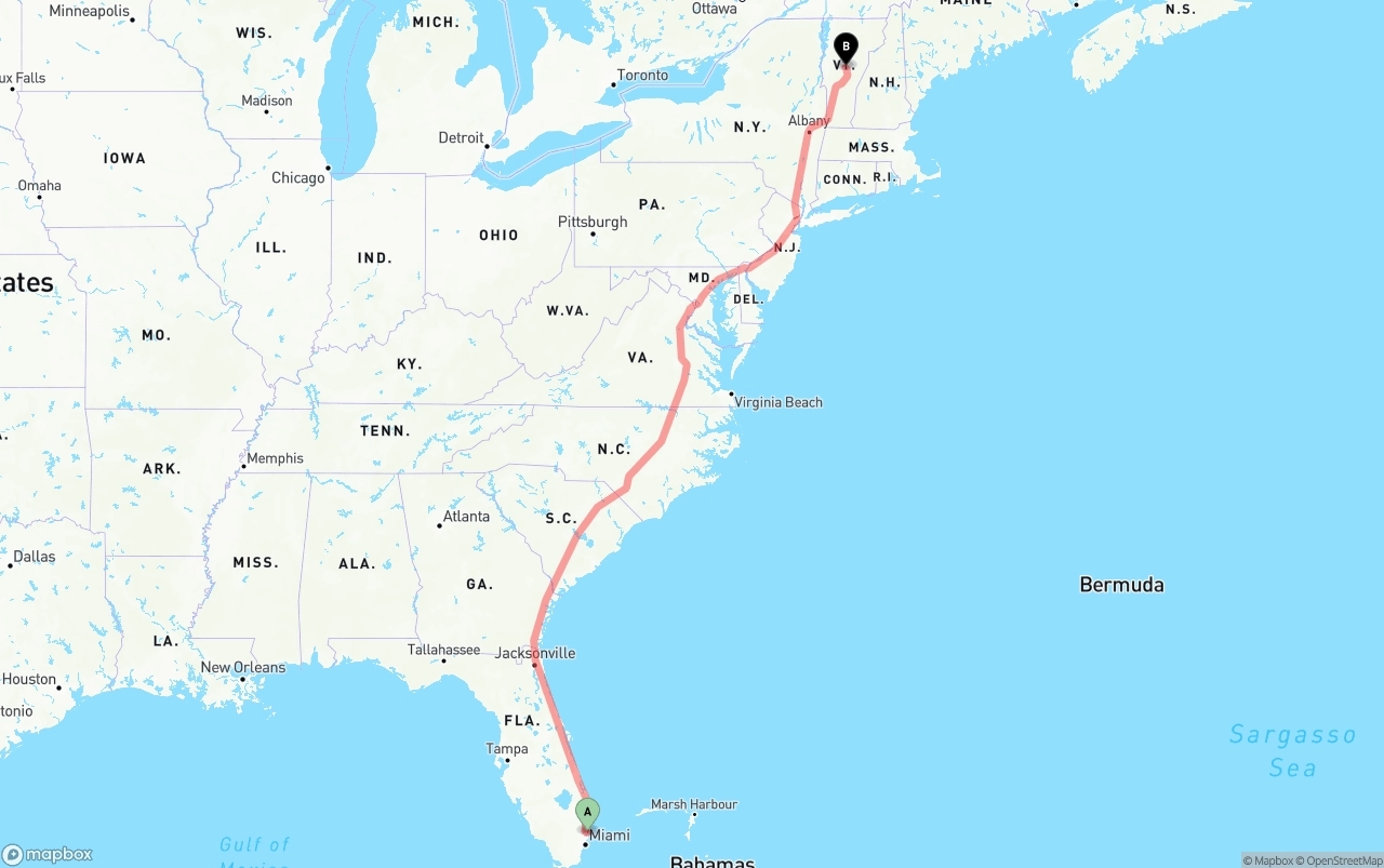 Shipping route from Fort Lauderdale-Hollywood International Airport to Vermont