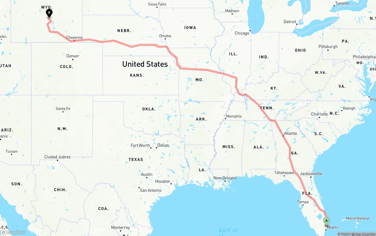 Shipping route from Fort Lauderdale-Hollywood International Airport to Wyoming