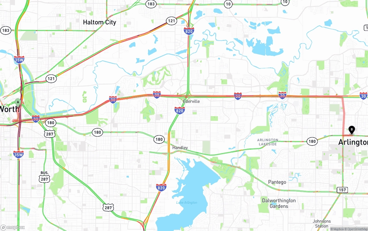 Shipping route from Fort Worth to Arlington