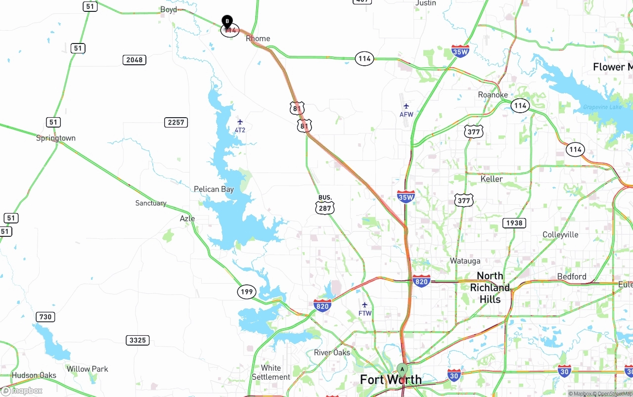 Shipping route from Fort Worth to Aurora