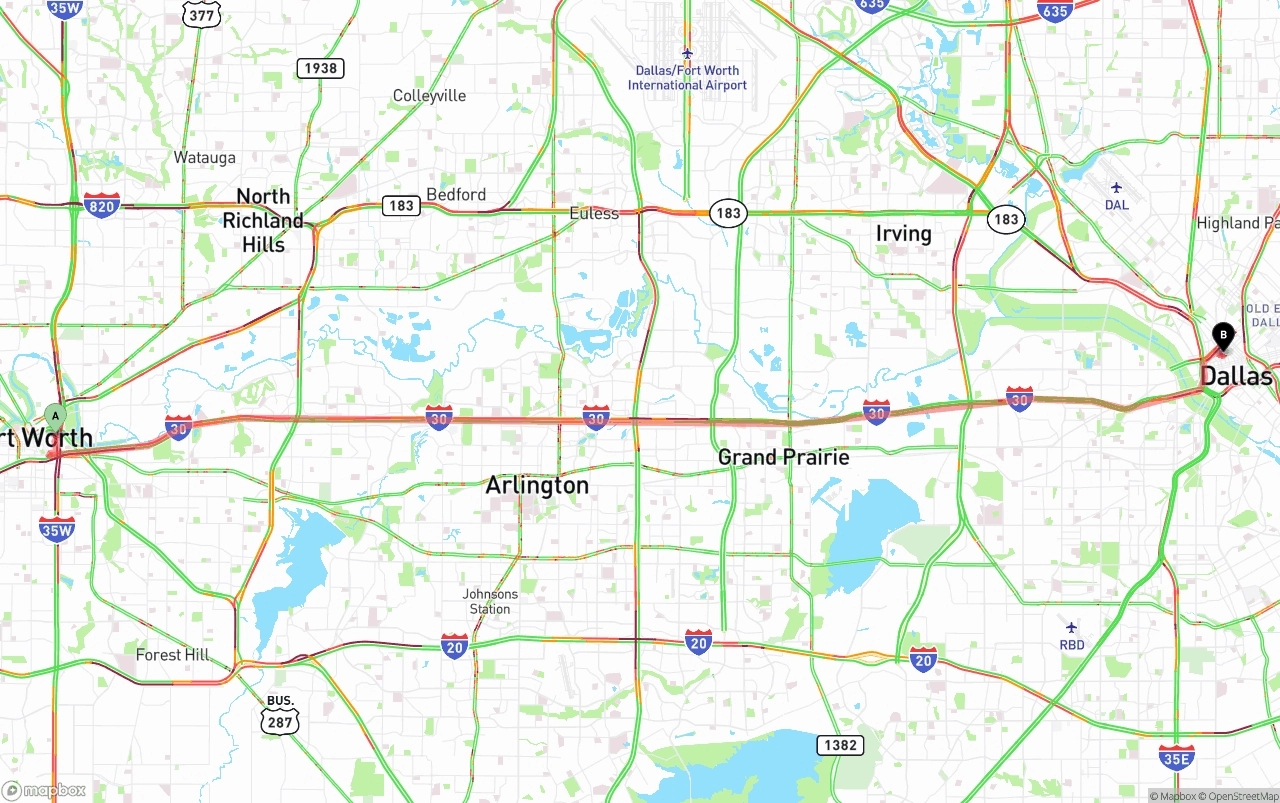 Shipping route from Fort Worth to Dallas