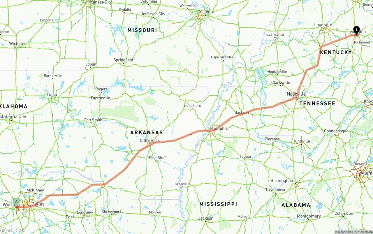 Shipping route from Fort Worth to Lexington