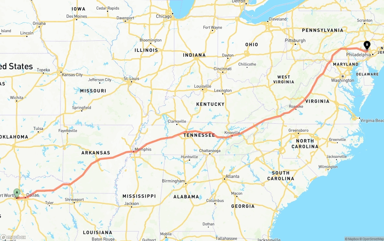 Shipping route from Fort Worth to Phoenix