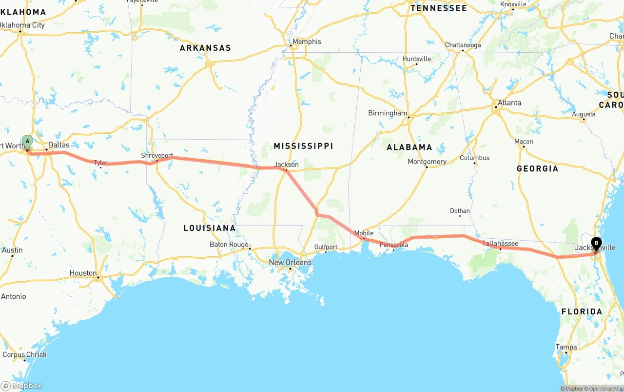 Shipping route from Fort Worth to Port of Jacksonville
