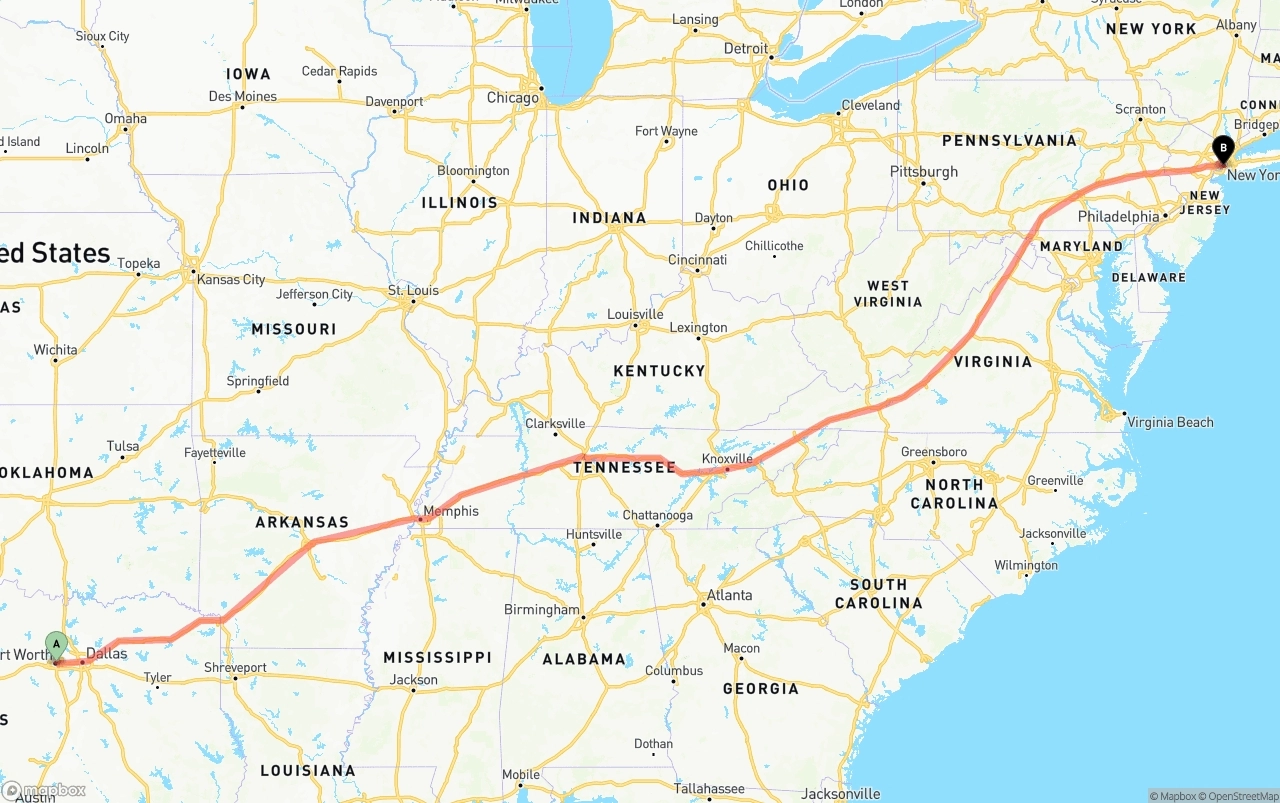 Shipping route from Fort Worth to Port of New York
