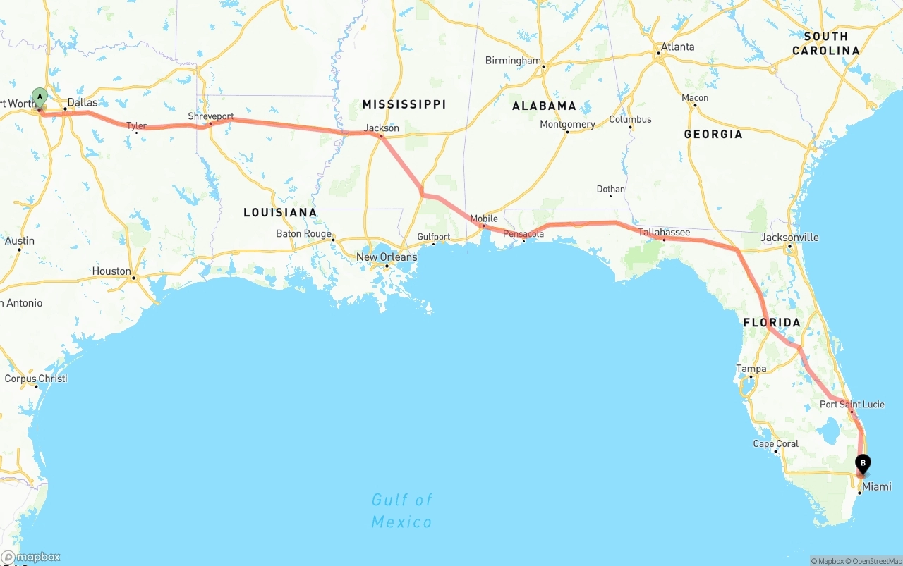 Shipping route from Fort Worth to Port of Port Everglades