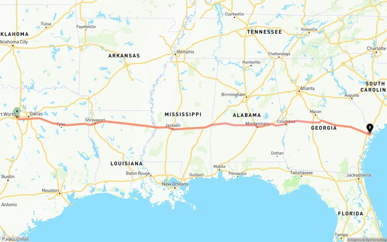 Shipping route from Fort Worth to Port of Savannah