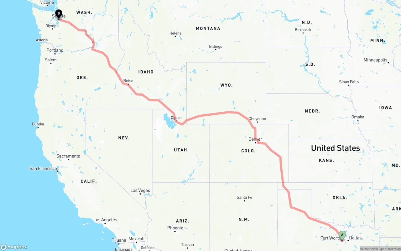 Shipping route from Fort Worth to Seattle