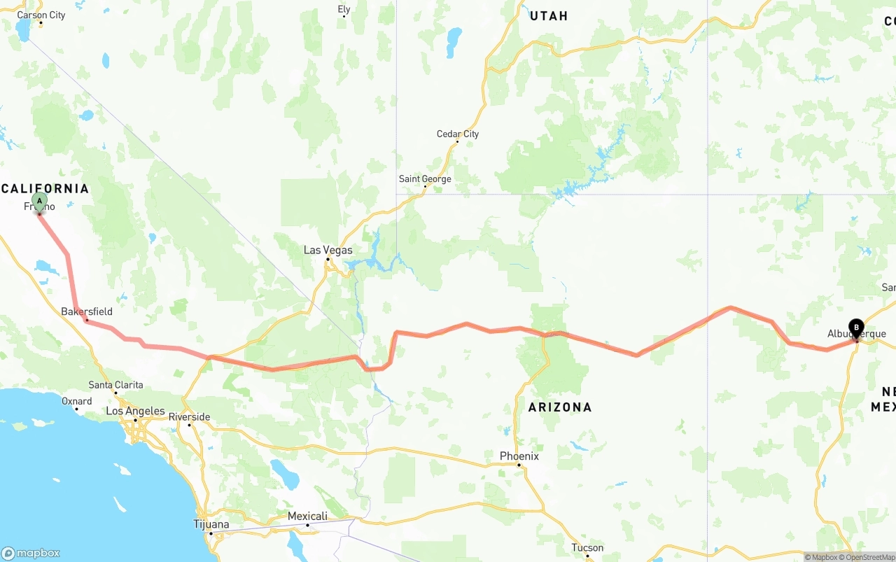 Shipping route from Fresno to Albuquerque