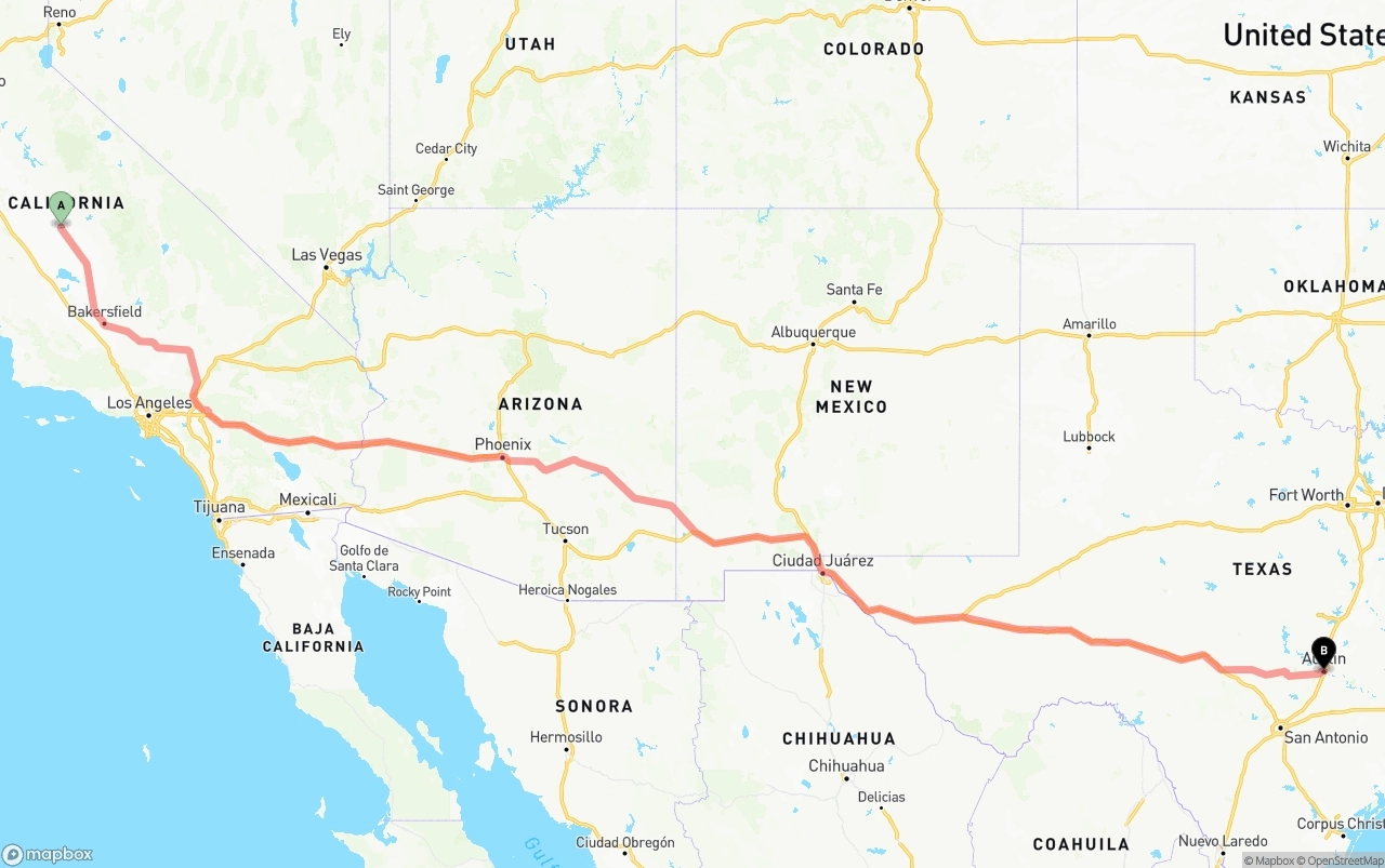 Shipping route from Fresno to Austin