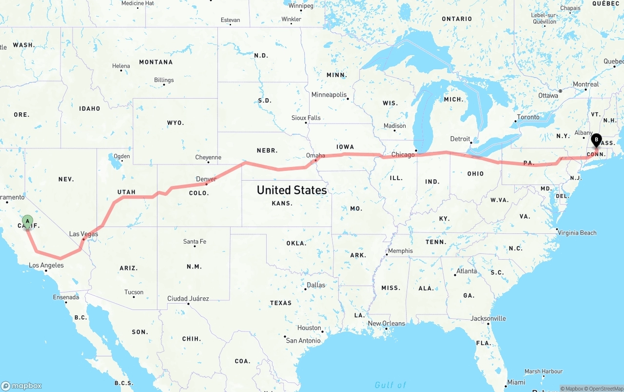 Shipping route from Fresno to Bradley International Airport