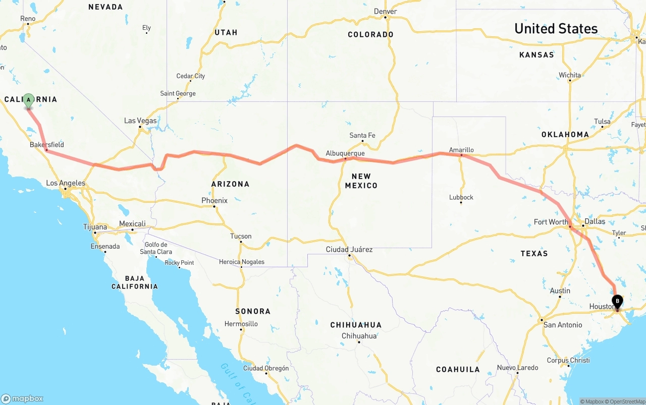 Shipping route from Fresno to Houston