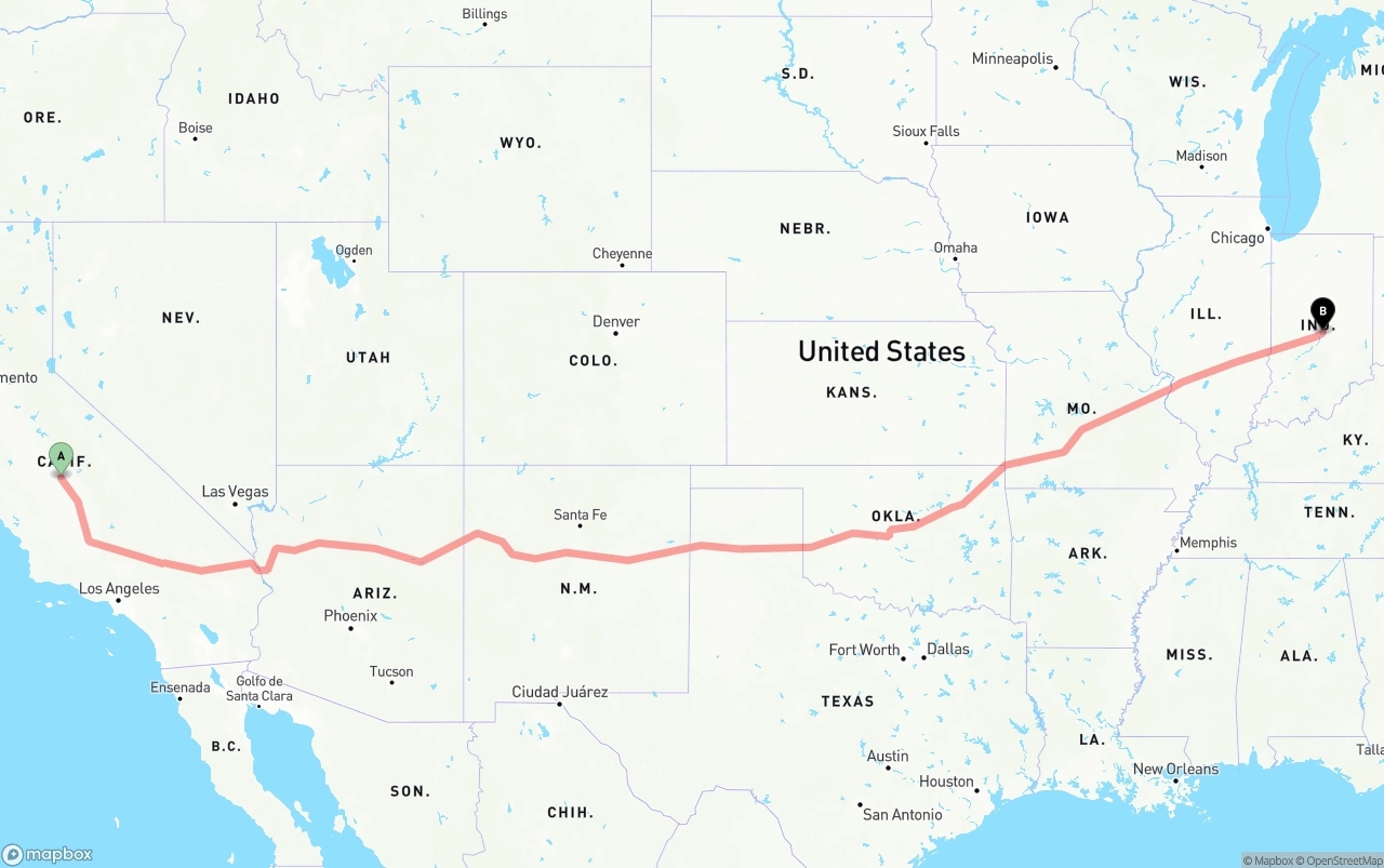 Shipping route from Fresno to Indianapolis