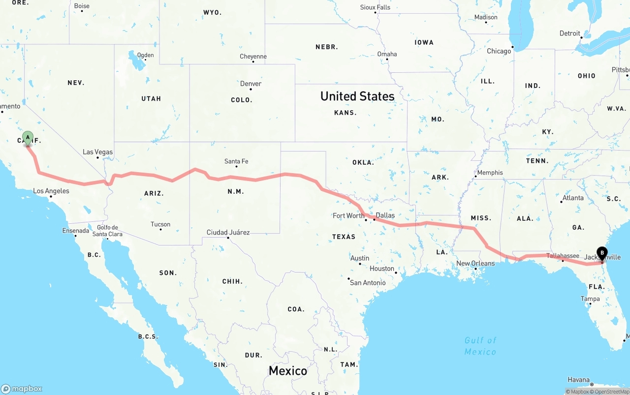 Shipping route from Fresno to Jacksonville