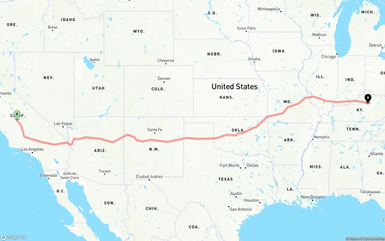 Shipping route from Fresno to Lexington