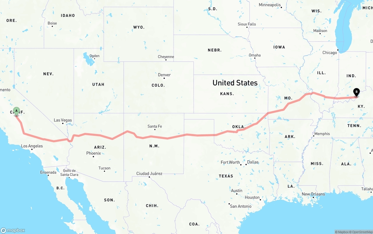 Shipping route from Fresno to Louisville