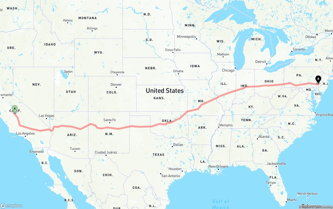 Shipping route from Fresno to Phoenix