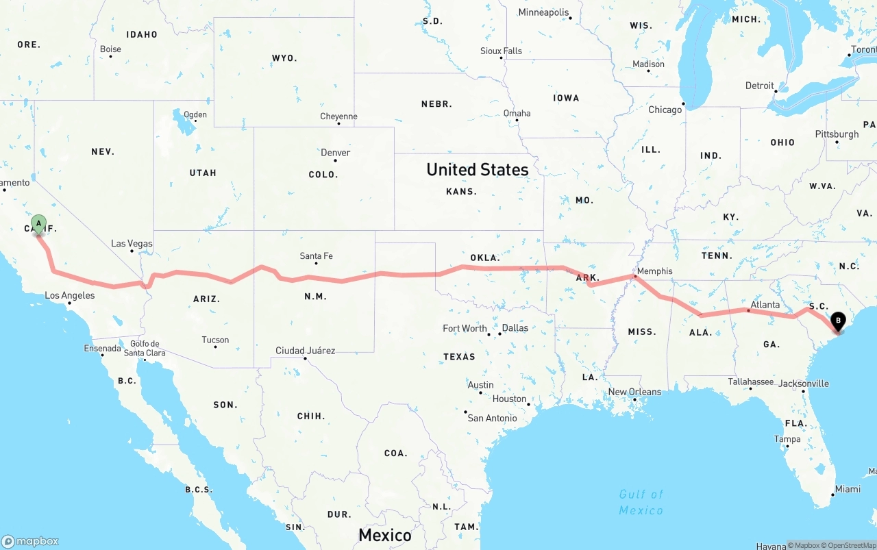 Shipping route from Fresno to Port of Charleston
