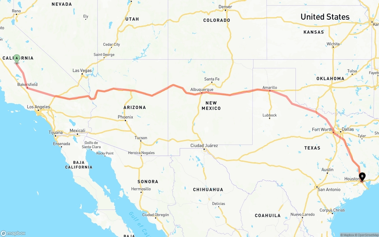 Shipping route from Fresno to Port of Houston